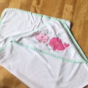 Cute pink whale hooded bath towel
